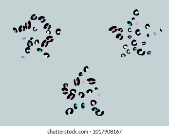 Colorful animal spots. Animal abstract print pattern. Gentle Grey background. Vector illustration for celebration, party, holiday, invitation and Your project. Chaotic Decor. Modern Creative Style.