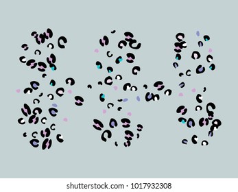 Colorful animal spots. Animal abstract print pattern. Gentle Grey background. Vector illustration for celebration, party, holiday, invitation and Your project. Chaotic Decor. Modern Creative Style.