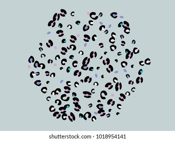Colorful animal spots. Animal abstract print pattern. Gentle Grey background. Vector illustration for celebration, party, holiday, invitation and Your project. Chaotic Decor. Modern Creative Style.
