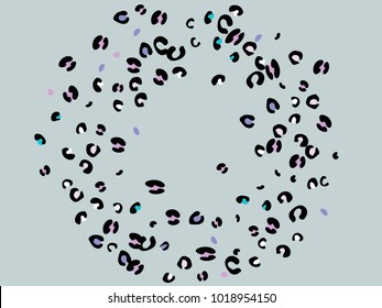Colorful animal spots. Animal abstract print pattern. Gentle Grey background. Vector illustration for celebration, party, holiday, invitation and Your project. Chaotic Decor. Modern Creative Style.