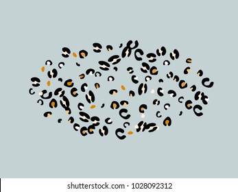 Colorful animal spots. Animal abstract print pattern. Gentle Grey background. Vector illustration for celebration, party, holiday, invitation and Your project. Chaotic Decor. Modern Creative Style.