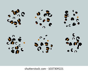 Colorful animal spots. Animal abstract print pattern. Gentle Grey background. Vector illustration for celebration, party, holiday, invitation and Your project. Chaotic Decor. Modern Creative Style.