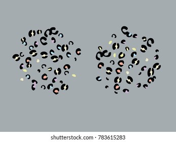 Colorful animal spots. Animal abstract print pattern. Gentle Grey background. Vector illustration for celebration, party, holiday, invitation and Your project. Chaotic Decor. Modern Creative Style.