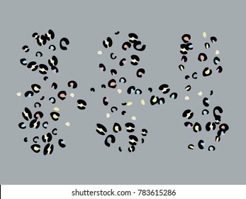 Colorful animal spots. Animal abstract print pattern. Gentle Grey background. Vector illustration for celebration, party, holiday, invitation and Your project. Chaotic Decor. Modern Creative Style.