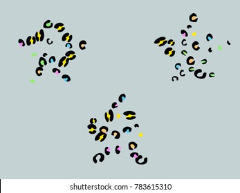 Colorful animal spots. Animal abstract print pattern. Gentle Grey background. Vector illustration for celebration, party, holiday, invitation and Your project. Chaotic Decor. Modern Creative Style.