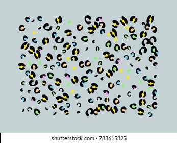 Colorful animal spots. Animal abstract print pattern. Gentle Grey background. Vector illustration for celebration, party, holiday, invitation and Your project. Chaotic Decor. Modern Creative Style.
