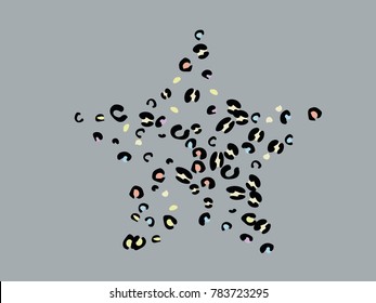 Colorful animal spots. Animal abstract print pattern. Gentle Grey background. Vector illustration for celebration, party, holiday, invitation and Your project. Chaotic Decor. Modern Creative Style.