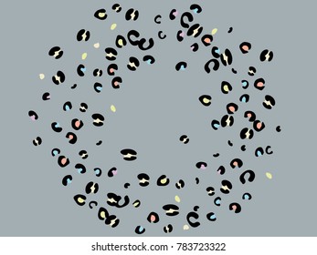 Colorful animal spots. Animal abstract print pattern. Gentle Grey background. Vector illustration for celebration, party, holiday, invitation and Your project. Chaotic Decor. Modern Creative Style.