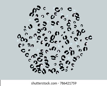 Colorful animal spots. Animal abstract print pattern. Gentle Grey background. Vector illustration for celebration, party, holiday, invitation and Your project. Chaotic Decor. Modern Creative Style.