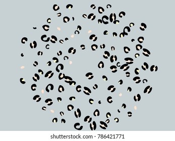 Colorful animal spots. Animal abstract print pattern. Gentle Grey background. Vector illustration for celebration, party, holiday, invitation and Your project. Chaotic Decor. Modern Creative Style.