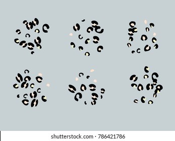 Colorful animal spots. Animal abstract print pattern. Gentle Grey background. Vector illustration for celebration, party, holiday, invitation and Your project. Chaotic Decor. Modern Creative Style.