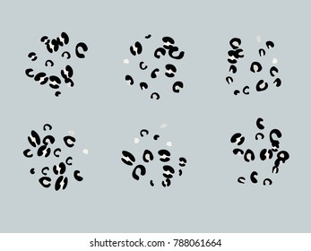 Colorful animal spots. Animal abstract print pattern. Gentle Grey background. Vector illustration for celebration, party, holiday, invitation and Your project. Chaotic Decor. Modern Creative Style.