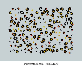 Colorful animal spots. Animal abstract print pattern. Gentle Grey background. Vector illustration for celebration, party, holiday, invitation and Your project. Chaotic Decor. Modern Creative Style.
