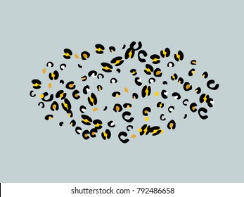 Colorful animal spots. Animal abstract print pattern. Gentle Grey background. Vector illustration for celebration, party, holiday, invitation and Your project. Chaotic Decor. Modern Creative Style.