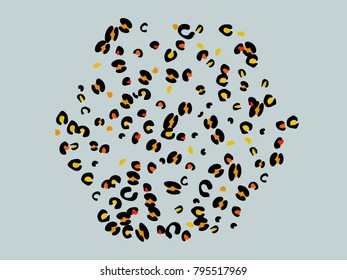 Colorful animal spots. Animal abstract print pattern. Gentle Grey background. Vector illustration for celebration, party, holiday, invitation and Your project. Chaotic Decor. Modern Creative Style.