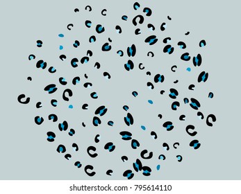 Colorful animal spots. Animal abstract print pattern. Gentle Grey background. Vector illustration for celebration, party, holiday, invitation and Your project. Chaotic Decor. Modern Creative Style.