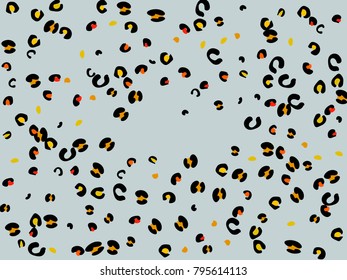Colorful animal spots. Animal abstract print pattern. Gentle Grey background. Vector illustration for celebration, party, holiday, invitation and Your project. Chaotic Decor. Modern Creative Style.