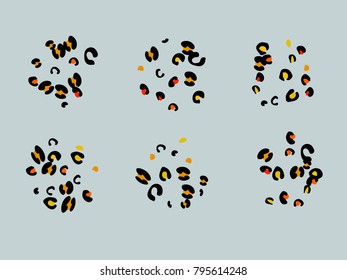 Colorful animal spots. Animal abstract print pattern. Gentle Grey background. Vector illustration for celebration, party, holiday, invitation and Your project. Chaotic Decor. Modern Creative Style.