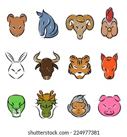 Colorful animal zodiac icon collection set. Vector and illustration