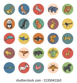 Colorful animals set origami flat design. illustration set. Cartoon of folding paper collection. Vector illustration.