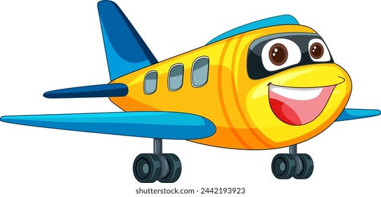 Colorful animated airplane with a cheerful face