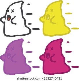 COLORFUL ANIMATED HALLOWEEN GHOST ON ISOLATED WHITE BACKGROUND - VECTOR