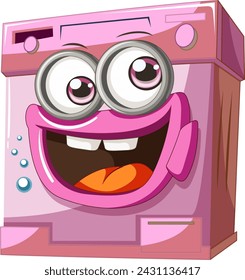 Colorful animated washing machine with a joyful face