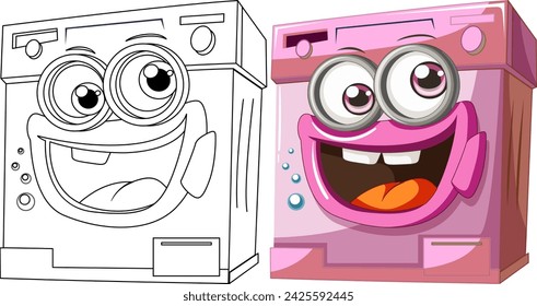 Colorful animated washing machines with cheerful faces