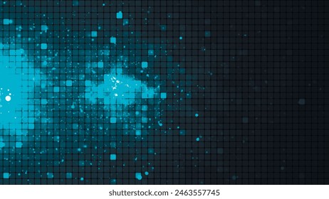 Bunte Animation von hellen Partikeln, die horizontal fliegen. Dynamische Partikel schweben zufällig in Zeitlupe im Raum. Schimmernde funkelnde Partikel. Echte farbige Partikel in der Luft. 3D-Vektorgrafik Illus