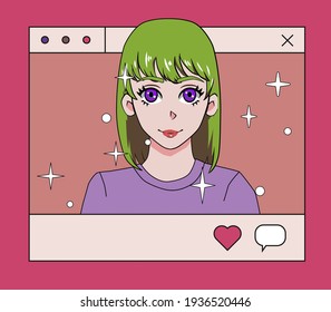 A colorful anime comic book style illustration showing a female kawaii character, cute manga girl.