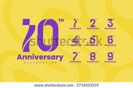 Colorful anniversary celebration logotype set. 1, 2, 3, 4, 5, 6, 7, 8, 9, 10