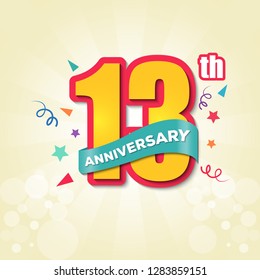 Colorful Anniversary Emblem 13th Anniversary Template Design Vector