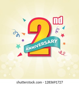 Colorful Anniversary Emblem 2nd Anniversary Template Design Vector