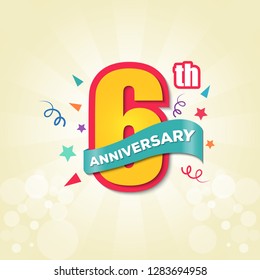 Colorful Anniversary Emblem 6th Anniversary Template Design Vector