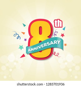 Colorful Anniversary Emblem 8th Anniversary Template Design Vector