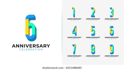 Colorful anniversary logo collections. 3d number symbol for birthday event with fun concept. Trendy celebration icon template