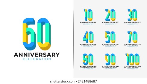 Colorful anniversary logo collections. 3d number symbol for birthday event with fun concept. Trendy celebration icon template