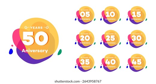 Colorful Anniversary Logos 5, 10, 15, 20, 25, 30, 35, 40, 45, 50 Years
