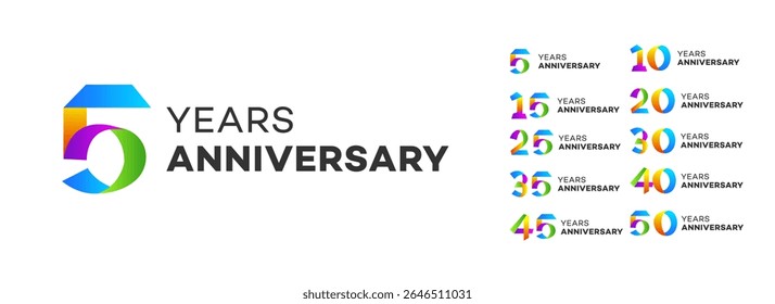Colorful Anniversary Logos 5, 10, 15, 20, 25, 30, 35, 40, 45, 50 Years