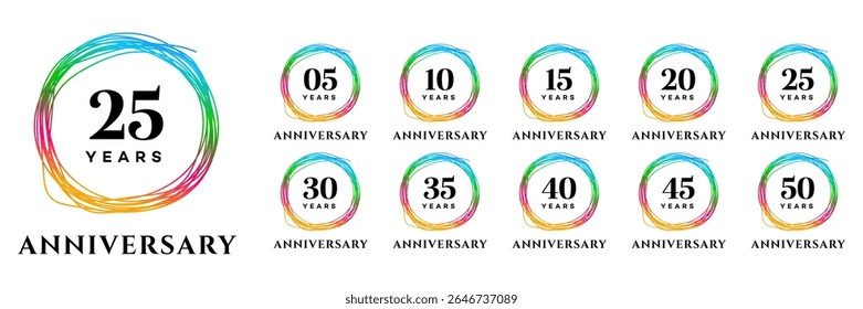 Colorful Anniversary Milestones 5, 10, 15, 20, 25, 30, 35, 40, 45, 50 Years