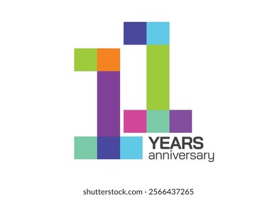 Colorful anniversary numbers. 11 years old logotype. simple congrats. isolated abstract graphic web design template. creative digits.modern congratulation concept.