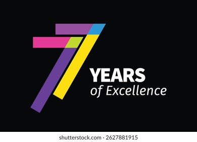 Colorful anniversary numbers. Colorful 77th anniversary logo. 77 years old logotype. Colorful number 77. 77 years of Excellence