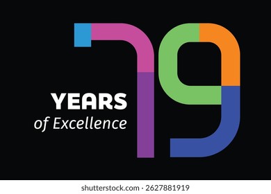 Colorful anniversary numbers. Colorful 79th anniversary logo. 79 years old logotype. Colorful number 79. 79 years of Excellence