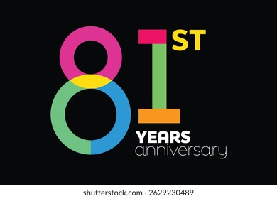 Colorful anniversary numbers. Colorful 81st anniversary logo. 81 years old logotype. Colorful number 81. 81 years of Excellence