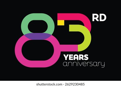Colorful anniversary numbers. Colorful 83rd anniversary logo. 83 years old logotype. Colorful number 83. 83 years of Excellence svg