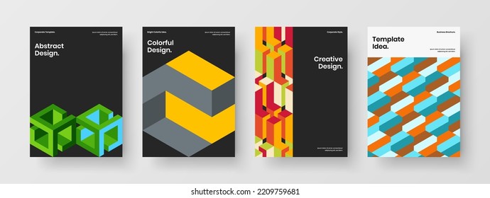 Colorful annual report A4 vector design illustration composition. Modern geometric tiles booklet concept set.