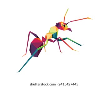 Colorful Ant Logo Polygon. Ant Animal in Colorful Abstract Low Poly. Ant Colorful Vector