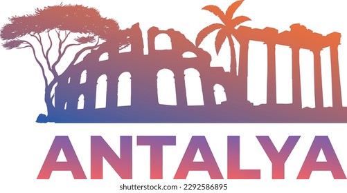 Colorful Antalya, Belek silhouette with Aspendos, Side Apollon Temple, Pine tree