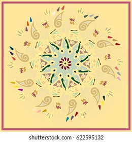 Colorful antistress mandala in style zentangle inspired art with doodle.