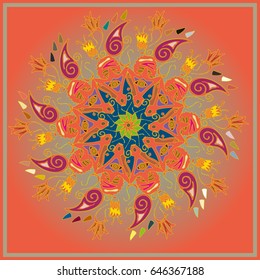 Colorful antistress mandala in style zentangle inspired art with doodle.